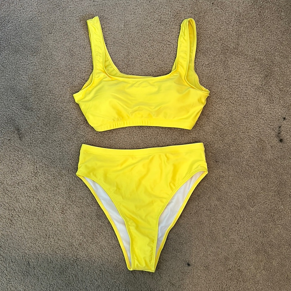Neon yellow high waisted bikini